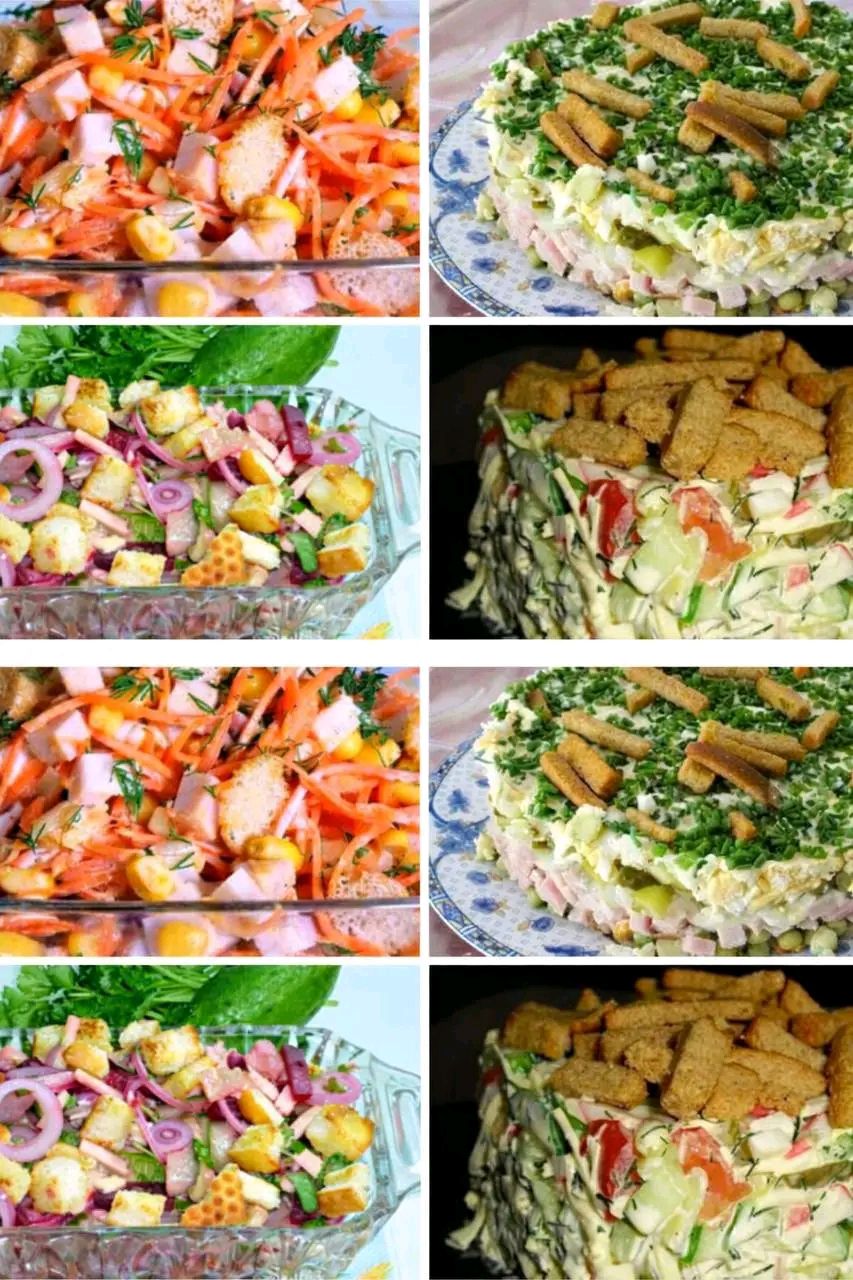 4 неймовірно смачні салати з сухариками. Ці салати завжди виручають, коли треба швидко накрити стіл і здивувати гостей.