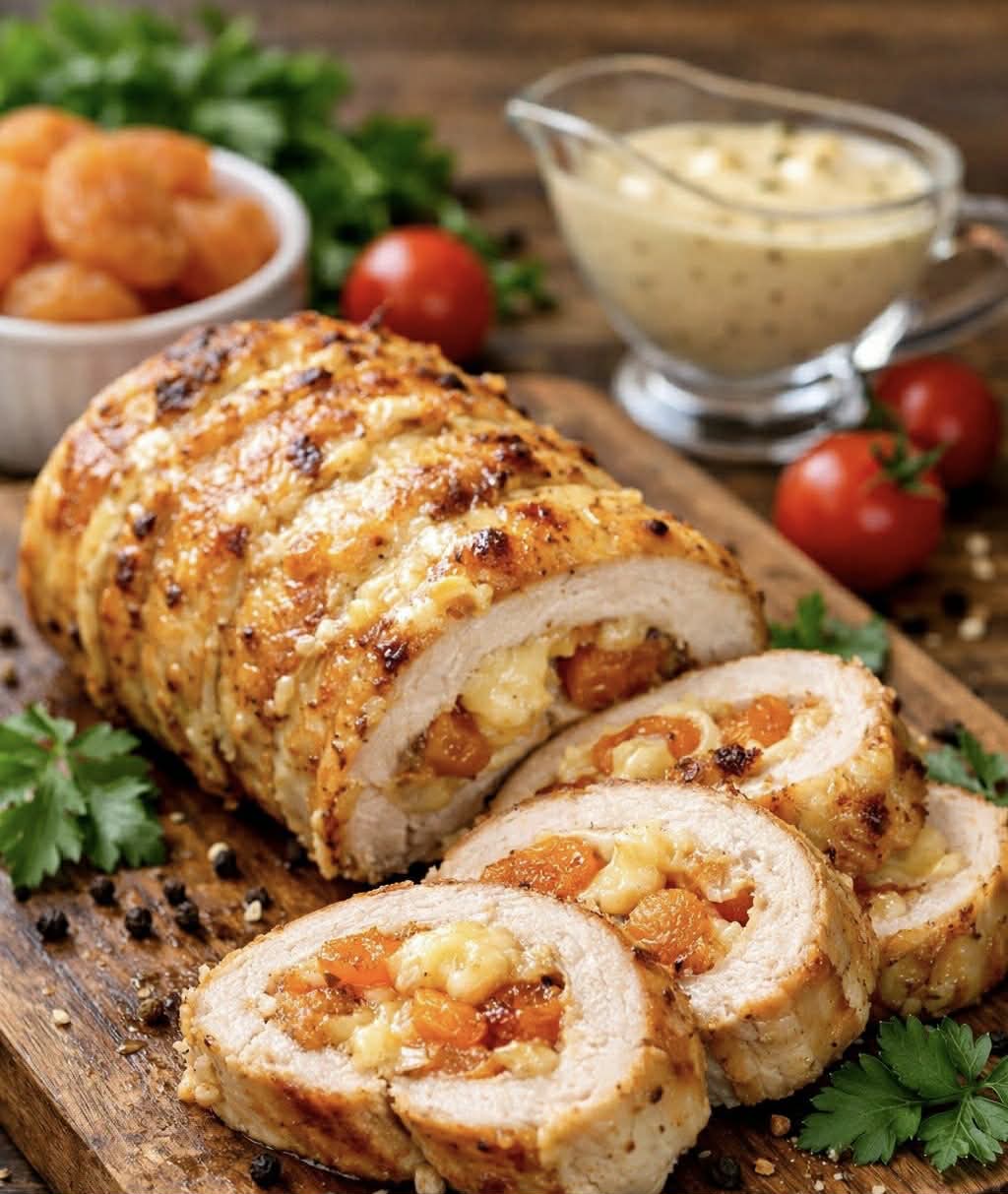 КУРЯЧИЙ РУЛЕТ З КУРАГОЮ ТА СИРОМ